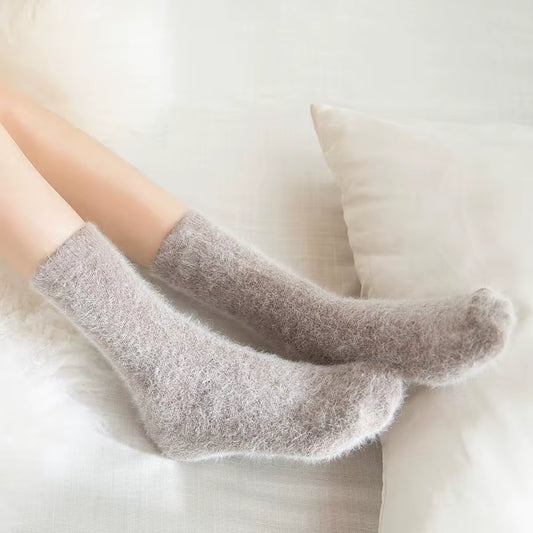 Pure Color Warm Winter Socks Angora Rabbit Hair Female Thickening Wool Socks Cotton Socks Rabbit Wool Socks Winter