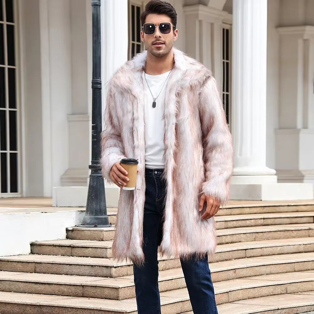 Men Faux Fox Fur Jacket Coat Winter Thick Fluffy Long Sleeve Warm Shaggy Outerwear Luxury Fur Long Jacket Bontjas Jackets Mens