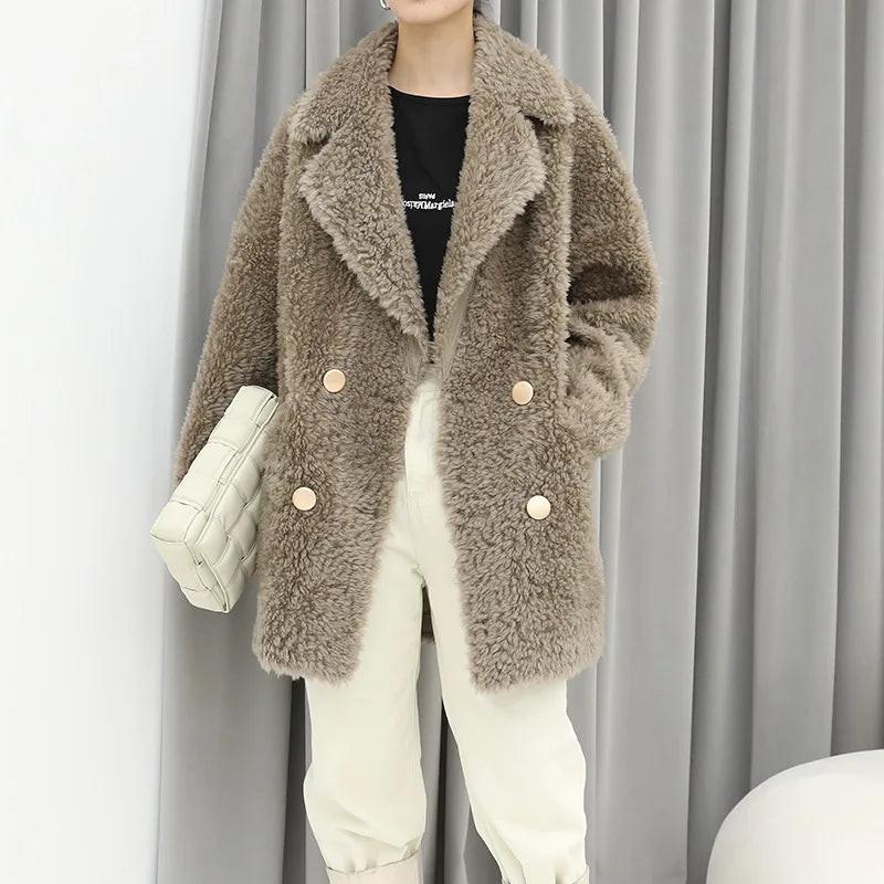 Cozy wool-blend teddy coat jacket perfect for stylish warmth and comfort