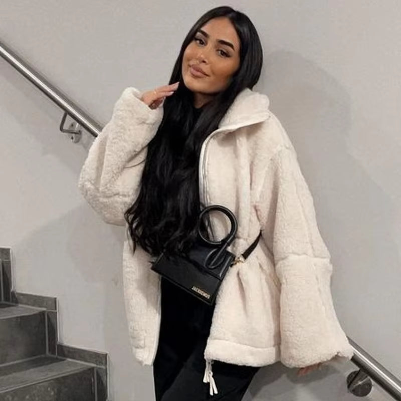 Autumn Winter Coat for Women Oversize Long Teddy Bear Warm Thickening Fleece Faux Fur Coats Winter Jacket Women Long Sleeve Top