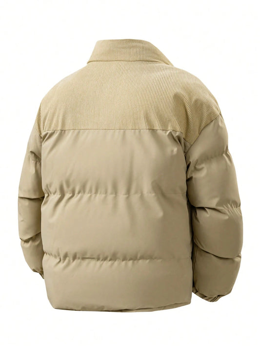 Manfinity Homme Men'S Solid Color Minimalist Everyday Long Sleeve Stand Collar Padded Coat Men Jacket Winter Jackets for Men Winter Clothes Cropped Men Jacket Mens Outerwear Streetwear Jacket Bubble Coat Men