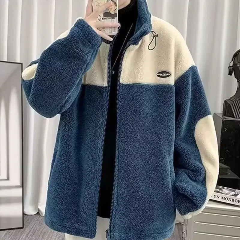 Trendy Sheep Velvet Jacket for Men Loose Fit Fleece Lined Thickened Top Autumn/Winter Style Casual Work Jacket Korean Version