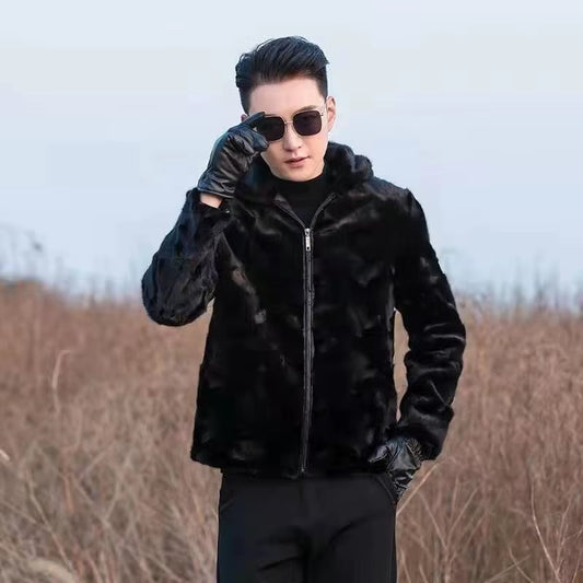 Winter Outdoor Men Mink Fur Coat Fashion Mink Fur Jacket
