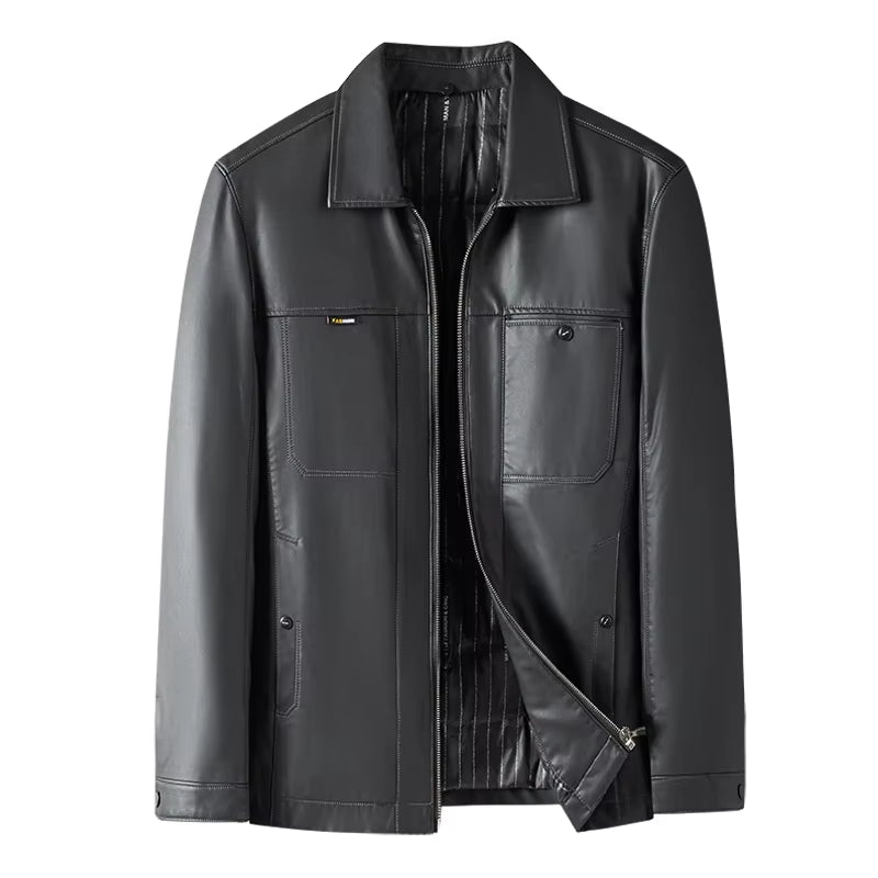 Genuine Leather Man Jackets Autumn Winter Clothes Loose Business Casual Coat Fashion Men Leather down Jacket Chaquetas Hombre