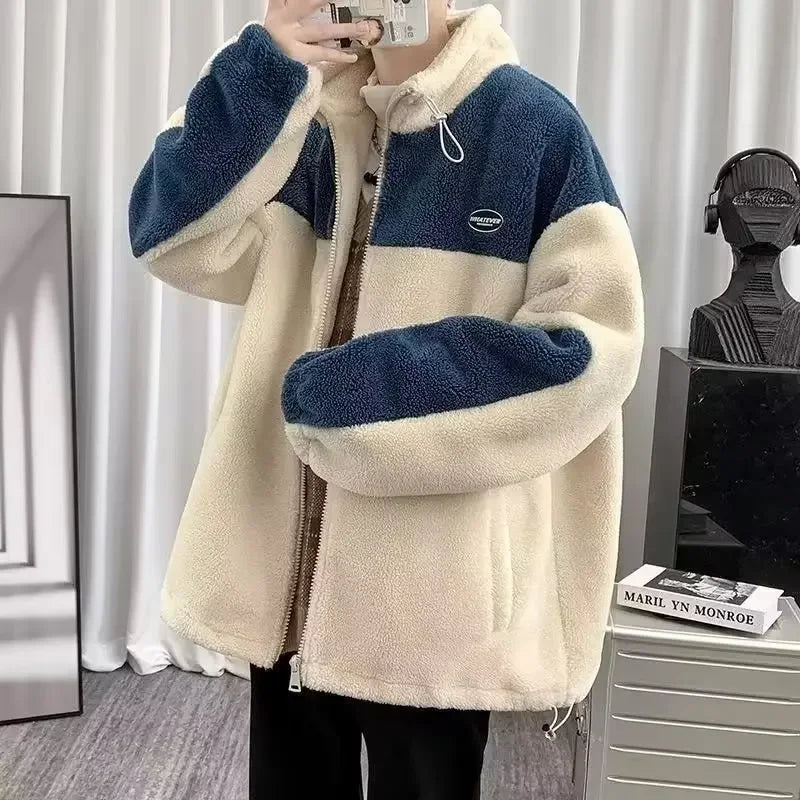Trendy Sheep Velvet Jacket for Men Loose Fit Fleece Lined Thickened Top Autumn/Winter Style Casual Work Jacket Korean Version