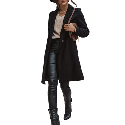 HOT SALES New Arrival Casual Women Autumn Winter Pocket Lapel Overcoat Button Warm Long Coat Jacket Khaki/Light Grey/Black/Beige