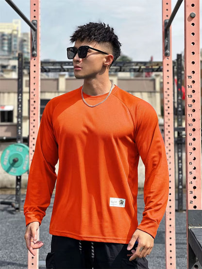 Men Long Sleeved T-Shirt Crew Neck Stretch Fitness Suit Gym Running Training Bodybuilding T-Shirt Men Clothing Bottoming Shirt