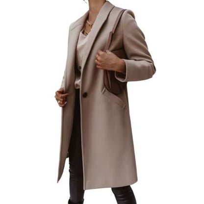 HOT SALES New Arrival Casual Women Autumn Winter Pocket Lapel Overcoat Button Warm Long Coat Jacket Khaki/Light Grey/Black/Beige