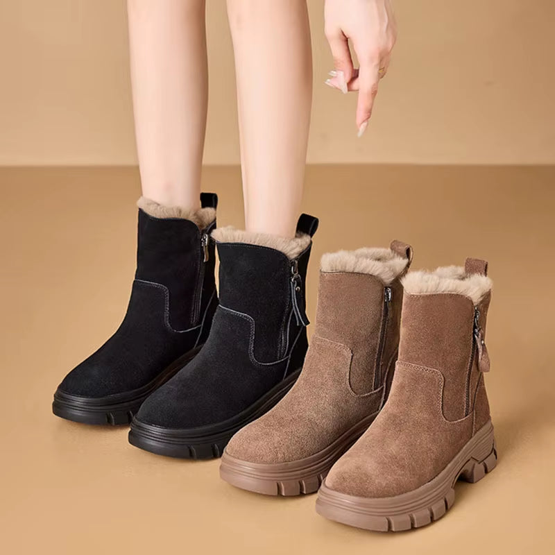 New 2025 Women Winter Boots Thicken Fur Snow Boots Women'S Leather Shoes Soft High Top Winter Shoes Ladies Non-Slip Boots