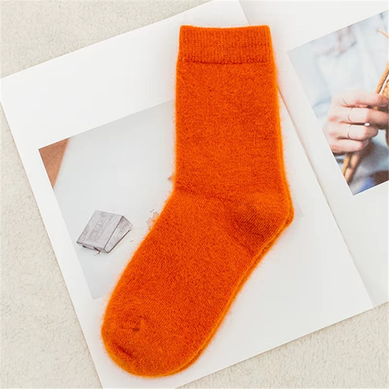 Pure Color Warm Winter Socks Angora Rabbit Hair Female Thickening Wool Socks Cotton Socks Rabbit Wool Socks Winter