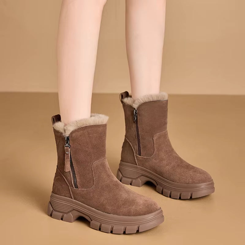 New 2025 Women Winter Boots Thicken Fur Snow Boots Women'S Leather Shoes Soft High Top Winter Shoes Ladies Non-Slip Boots