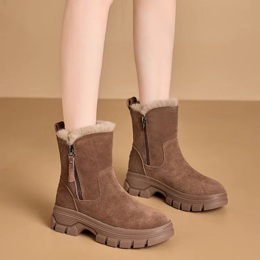 New 2025 Women Winter Boots Thicken Fur Snow Boots Women'S Leather Shoes Soft High Top Winter Shoes Ladies Non-Slip Boots