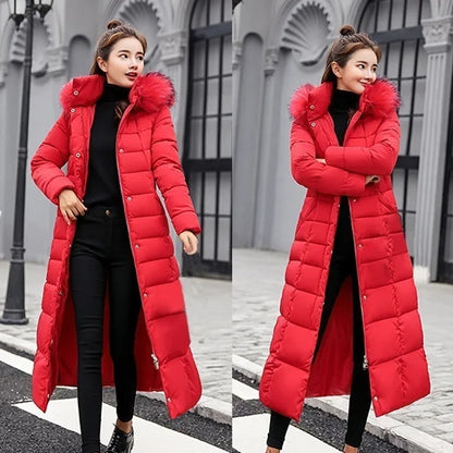 2025 New Winter Jacket Women'S Warm Fashion Bow Belt Fox Fur Collar Coat Long Dress Women'S Thick Coat