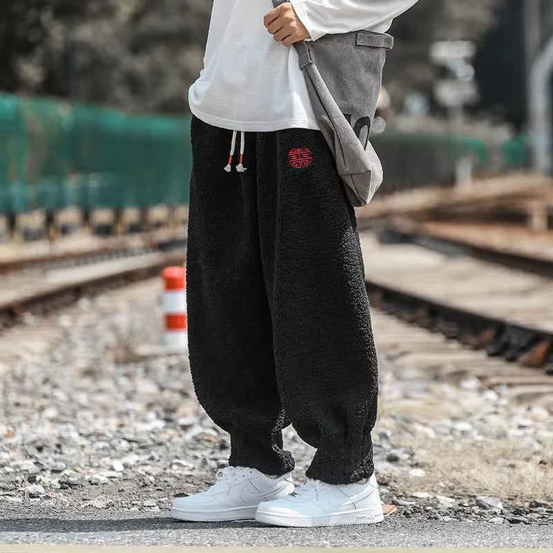 Winter Pants Men Warm Thicken Sweatpants Joggers Fashion Elastic Waist Drawstring Male Winter Brand Loose Casual Fleece Trousers