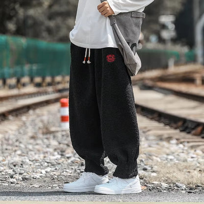 Winter Pants Men Warm Thicken Sweatpants Joggers Fashion Elastic Waist Drawstring Male Winter Brand Loose Casual Fleece Trousers