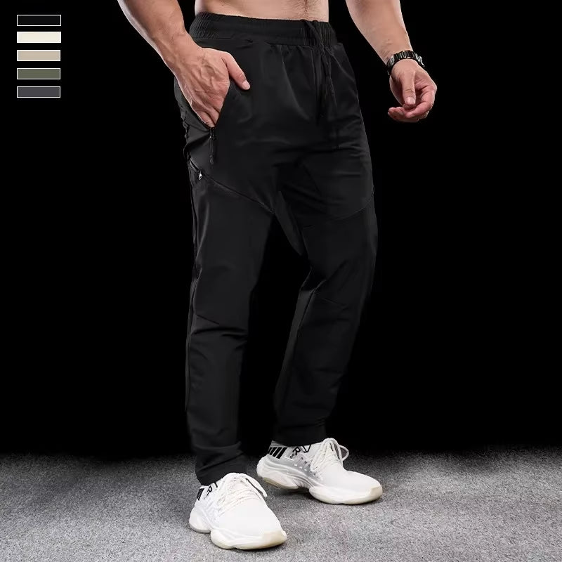 New Autumn Winter Men Quick-Drying Sports Casual Trousers Gym Fitness Running Training Clothes Micro-Elastic Zipper Pocket Pants