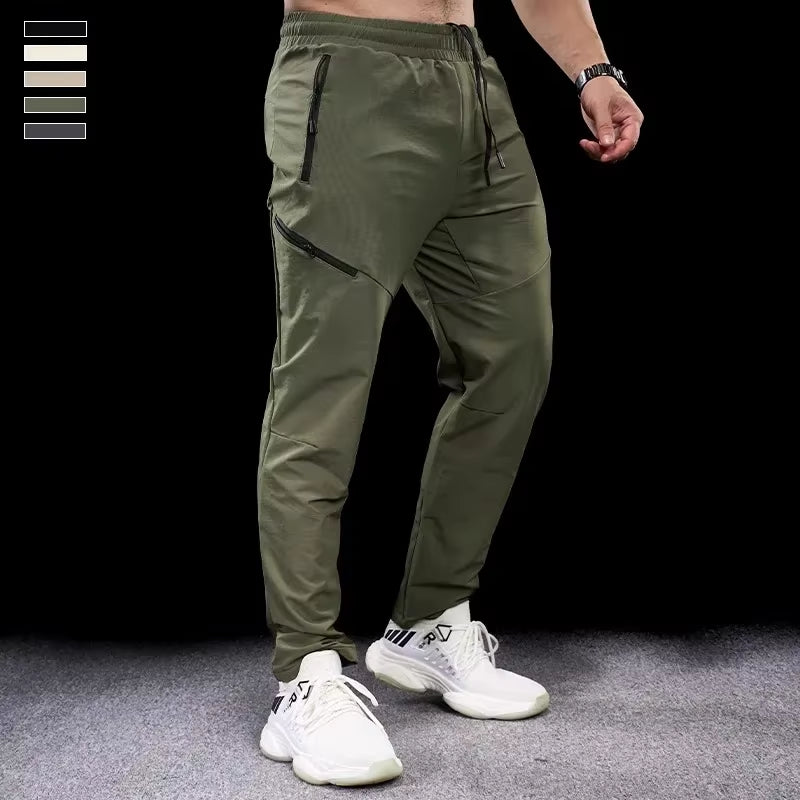 New Autumn Winter Men Quick-Drying Sports Casual Trousers Gym Fitness Running Training Clothes Micro-Elastic Zipper Pocket Pants