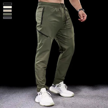 New Autumn Winter Men Quick-Drying Sports Casual Trousers Gym Fitness Running Training Clothes Micro-Elastic Zipper Pocket Pants