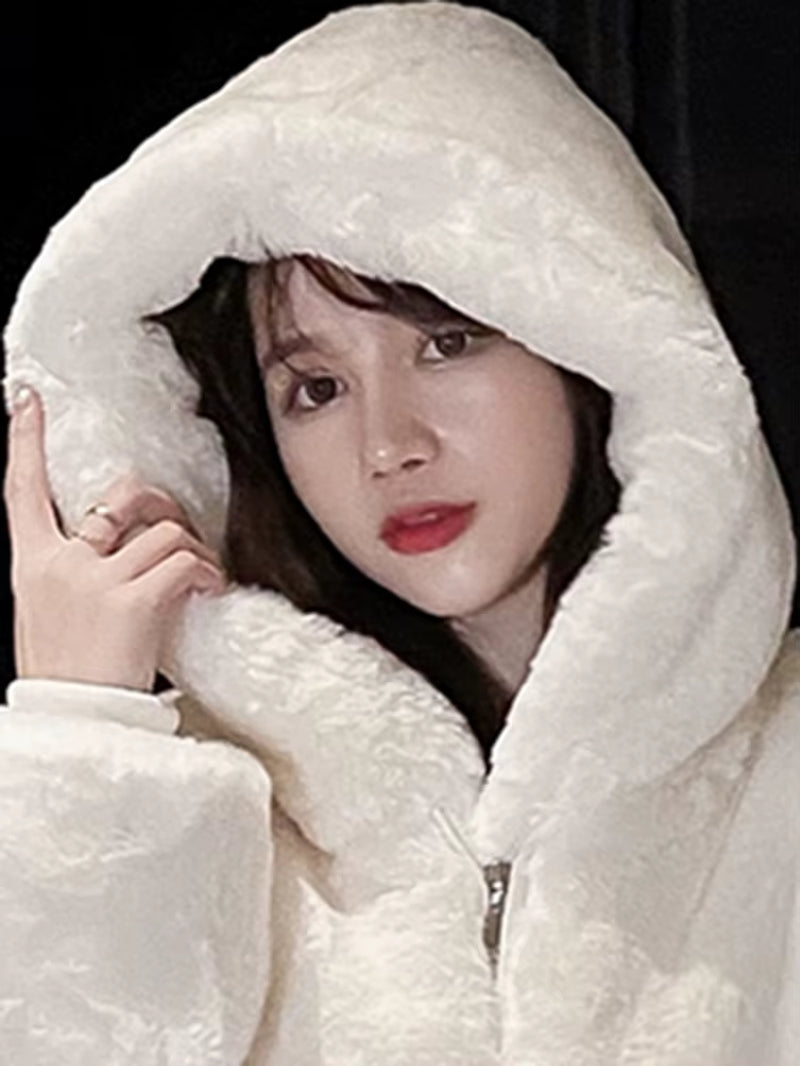 Lautaro-Oversized Faux Fur Jacket for Women, Fluffy, Warm, Soft, White, Long Sleeve, Black, Zip Up, Korean Hoodie, Winter