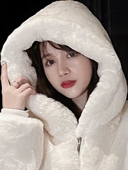 Lautaro-Oversized Faux Fur Jacket for Women, Fluffy, Warm, Soft, White, Long Sleeve, Black, Zip Up, Korean Hoodie, Winter