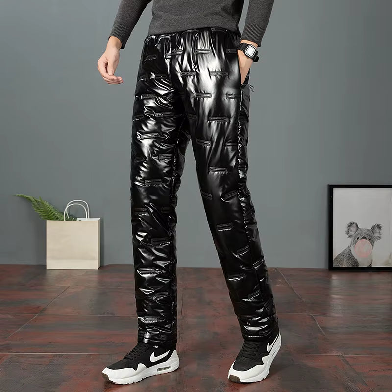 2022 New Men Winter down Pants Thick Warm Sweatpants Mens Casual Shiny Trousers Outdoor Windproof Waterproof Cotton Male Pants