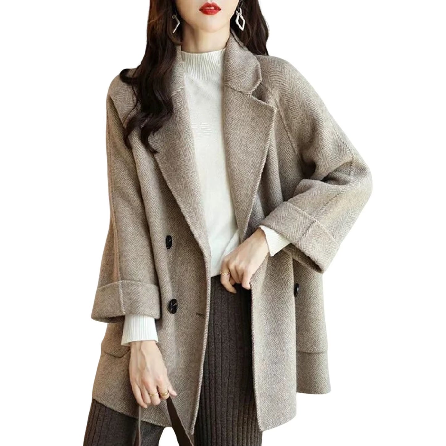 HOT!! Autumn Winter Women Coat Slim Fits Cardigan Warm Thicken Woolen Coat Woolen Jacket Women Mid Length Coat Overcoat