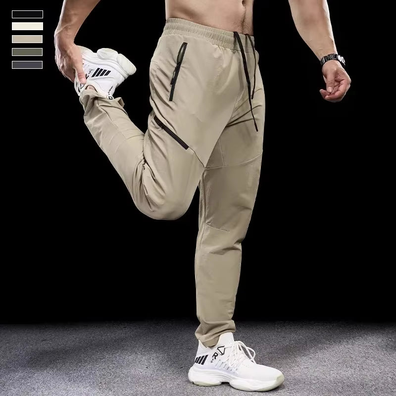 New Autumn Winter Men Quick-Drying Sports Casual Trousers Gym Fitness Running Training Clothes Micro-Elastic Zipper Pocket Pants