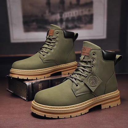 High Top Boots Men'S Leather Shoes Fashion Motorcycle Ankle Boots for Men Winter Boots Man Shoes Lace-Up Botas Hombre