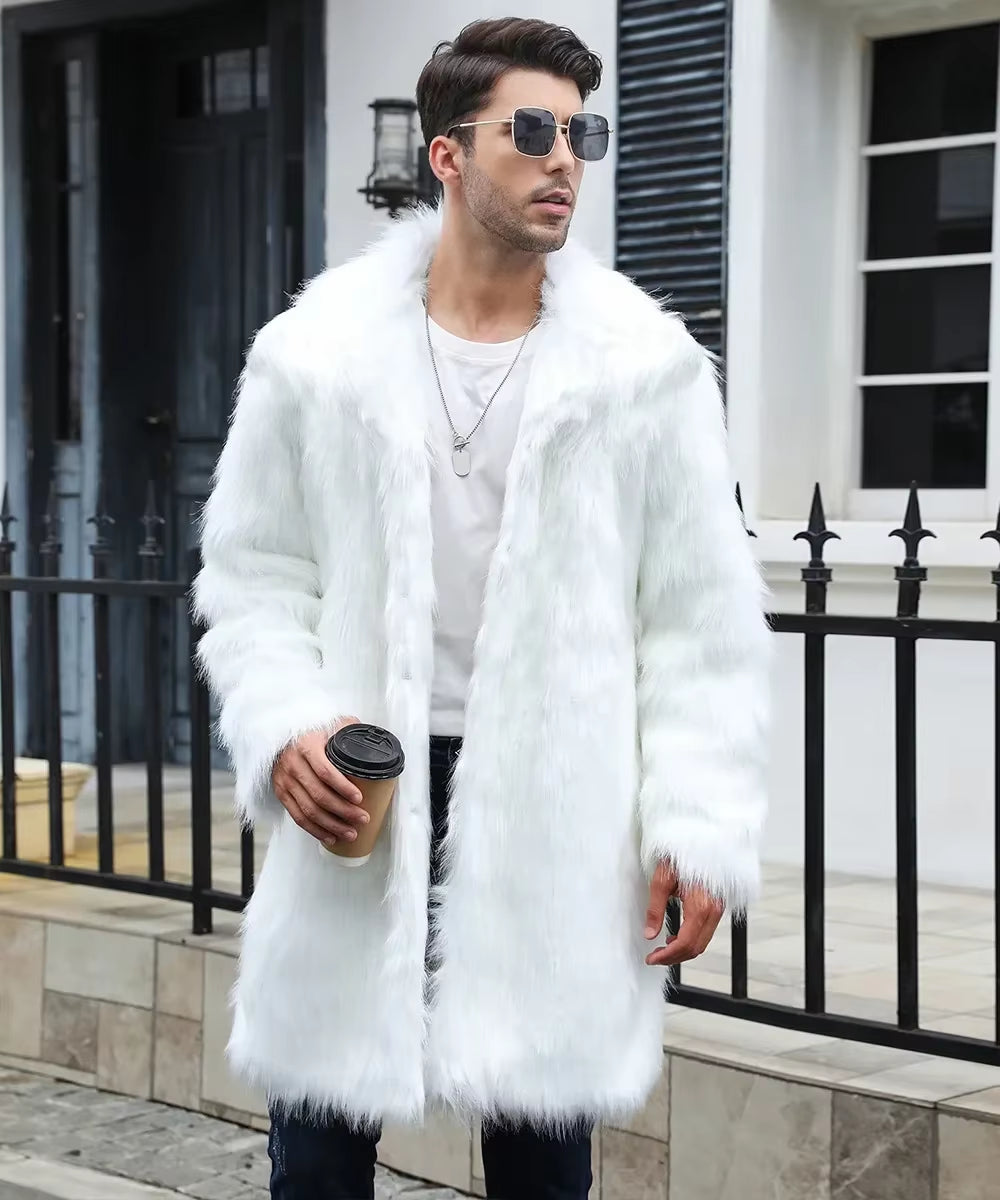 Men Faux Fox Fur Jacket Coat Winter Thick Fluffy Long Sleeve Warm Shaggy Outerwear Luxury Fur Long Jacket Bontjas Jackets Mens