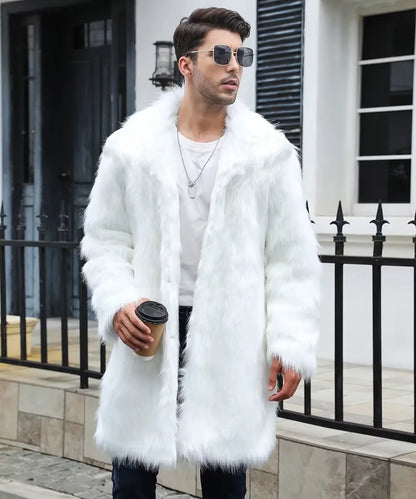 Men Faux Fox Fur Jacket Coat Winter Thick Fluffy Long Sleeve Warm Shaggy Outerwear Luxury Fur Long Jacket Bontjas Jackets Mens