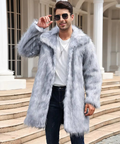 Men Faux Fox Fur Jacket Coat Winter Thick Fluffy Long Sleeve Warm Shaggy Outerwear Luxury Fur Long Jacket Bontjas Jackets Mens