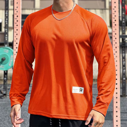 Men Long Sleeved T-Shirt Crew Neck Stretch Fitness Suit Gym Running Training Bodybuilding T-Shirt Men Clothing Bottoming Shirt