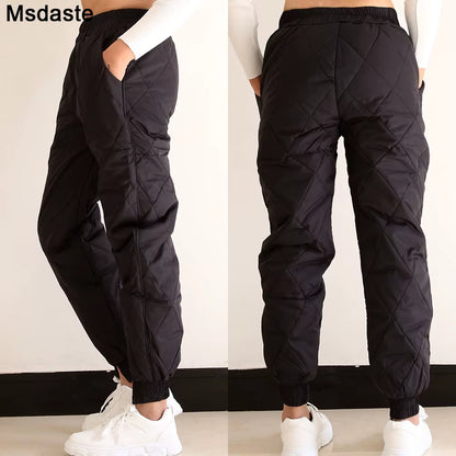 Soft down Pants Women Warm Winter Wear Thick Female High Waist Clothes Casual Pant Windproof Outdoor Sports Ladies Trousers