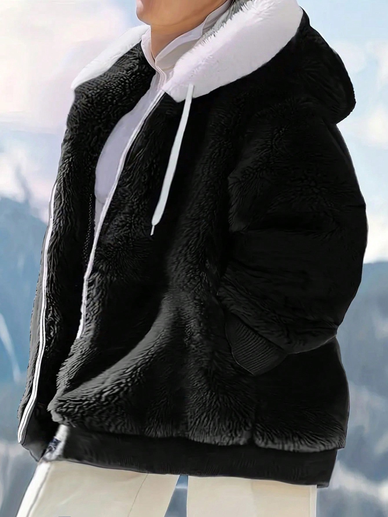 INAWLY plus Size Women'S Plush Drawstring Hooded Jacket Winter Fall Autumn