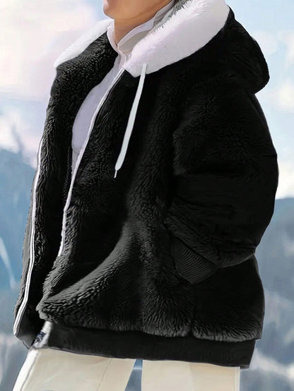 INAWLY plus Size Women'S Plush Drawstring Hooded Jacket Winter Fall Autumn