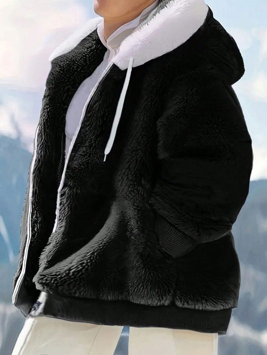 INAWLY plus Size Women'S Plush Drawstring Hooded Jacket Winter Fall Autumn