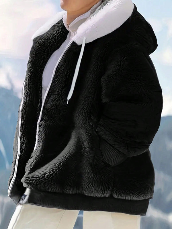 INAWLY plus Size Women'S Plush Drawstring Hooded Jacket Winter Fall Autumn