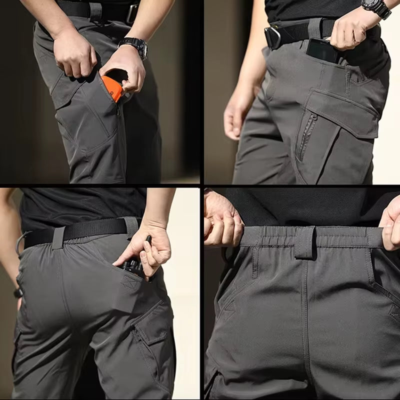 Men Winter Cargo Pants Elastic Waist Travel Softshell Fleece Pants Waterproof Windproof Thermal Warm Long Trousers plus Size 4XL