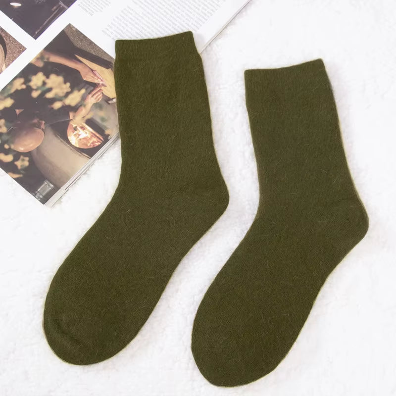 Pure Color Warm Winter Socks Angora Rabbit Hair Female Thickening Wool Socks Cotton Socks Rabbit Wool Socks Winter