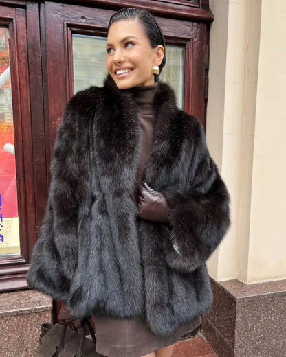 Women Thick Faux Fur Coat Lapel Hidden Button Loose Elegant Lady Outerwear 2025 Fashion Female Street Commute Overcoat New