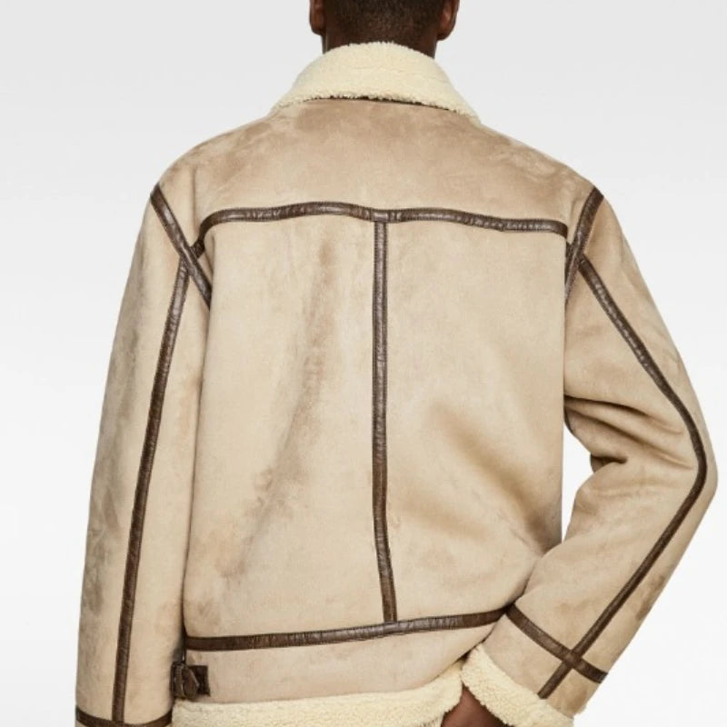 Warm Winter High-Quality Lapel Suede Cashmere Piping Double-Sided Motorcycle Punk Warm Winter Leather Jacket for Men Warm Winte