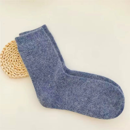Pure Color Warm Winter Socks Angora Rabbit Hair Female Thickening Wool Socks Cotton Socks Rabbit Wool Socks Winter