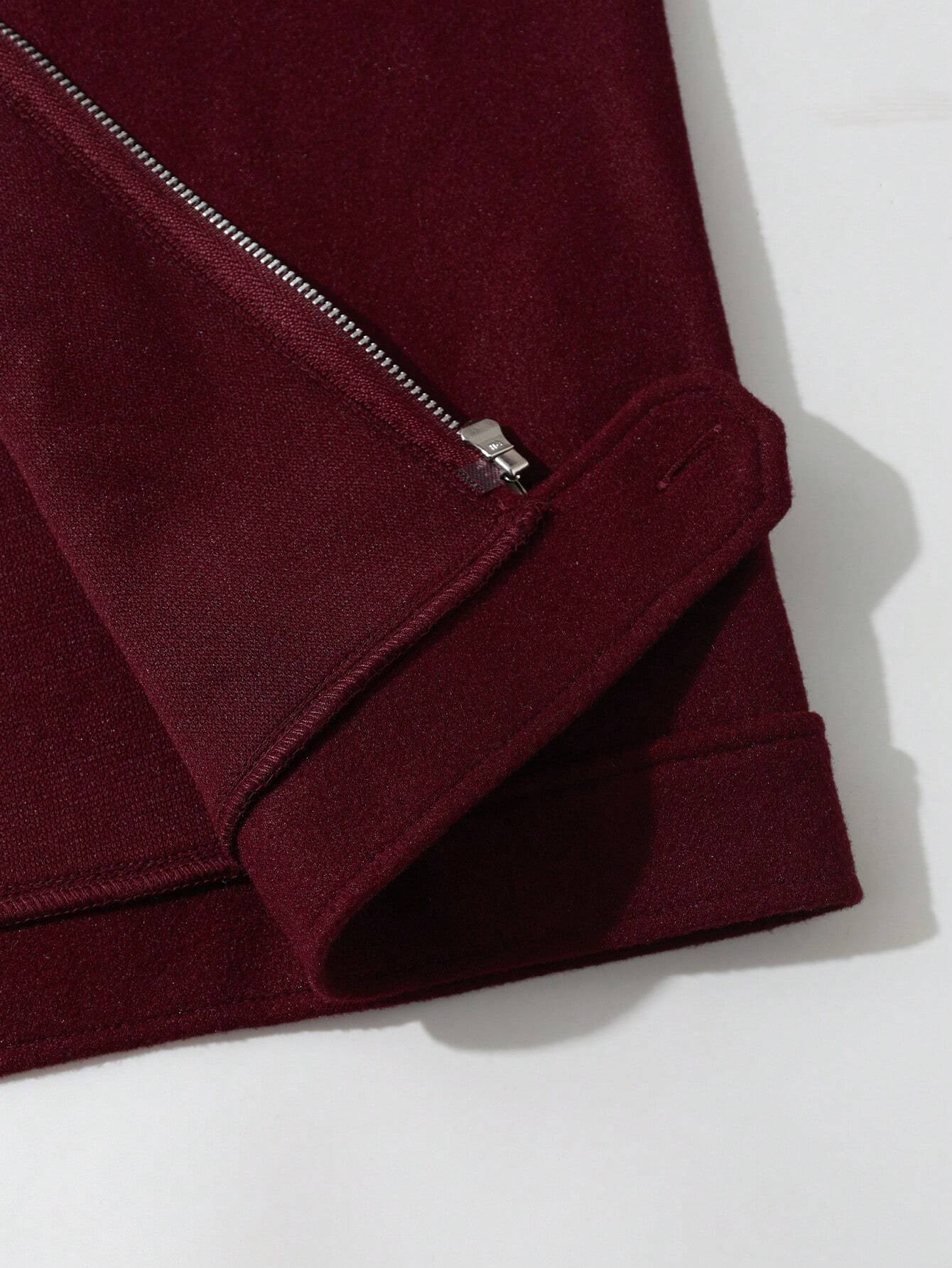 Manfinity Homme Men'S Casual Solid Color Short Style Jacket, Autumn , Red Winter Men Jacket, Fall , Men'S Long Sleeve Zip up Jacket, Burgundy Jacket Men, Christmas