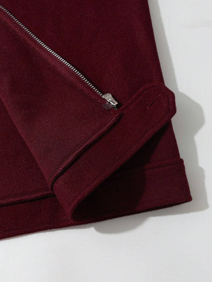 Manfinity Homme Men'S Casual Solid Color Short Style Jacket, Autumn , Red Winter Men Jacket, Fall , Men'S Long Sleeve Zip up Jacket, Burgundy Jacket Men, Christmas