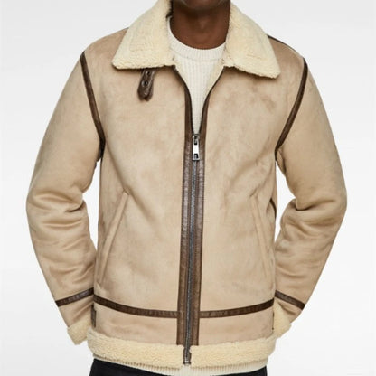 Warm Winter High-Quality Lapel Suede Cashmere Piping Double-Sided Motorcycle Punk Warm Winter Leather Jacket for Men Warm Winte