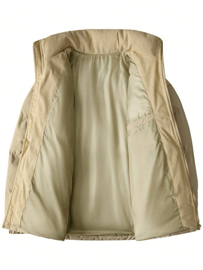 Manfinity Homme Men'S Solid Color Minimalist Everyday Long Sleeve Stand Collar Padded Coat Men Jacket Winter Jackets for Men Winter Clothes Cropped Men Jacket Mens Outerwear Streetwear Jacket Bubble Coat Men