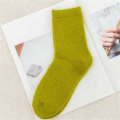 Pure Color Warm Winter Socks Angora Rabbit Hair Female Thickening Wool Socks Cotton Socks Rabbit Wool Socks Winter