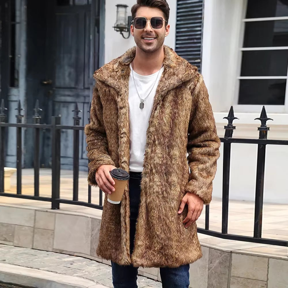 Men Faux Fox Fur Jacket Coat Winter Thick Fluffy Long Sleeve Warm Shaggy Outerwear Luxury Fur Long Jacket Bontjas Jackets Mens