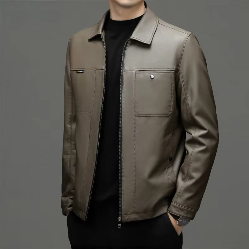 Genuine Leather Man Jackets Autumn Winter Clothes Loose Business Casual Coat Fashion Men Leather down Jacket Chaquetas Hombre