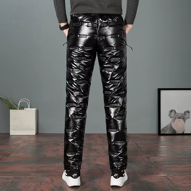 2022 New Men Winter down Pants Thick Warm Sweatpants Mens Casual Shiny Trousers Outdoor Windproof Waterproof Cotton Male Pants